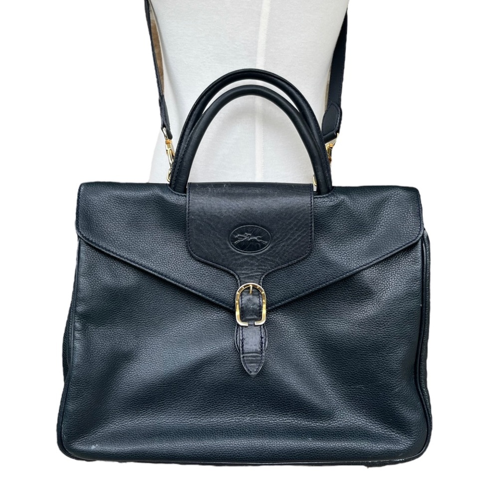 Longchamp Blue Leather Crossbody Briefcase Used Condition Gold Hardware